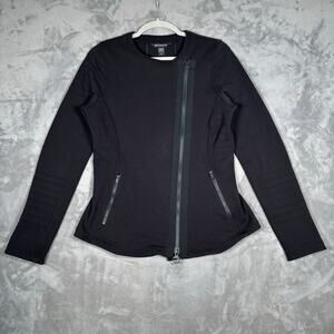 Athleta Black Moto Jacket Full Zip Ribbed Panels Size Medium